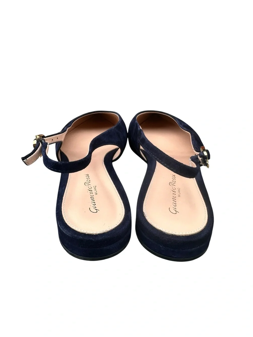 GIANVITO ROSSI Robbie Navy Suede Slingback Flats NWOT